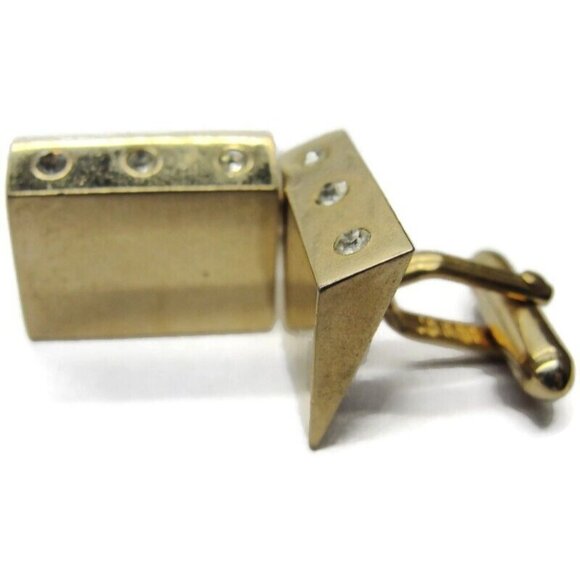 Swank Cufflinks Gold-Tone Rectangular Rhinestone Tux Shirt Dress Suit Vintage - Picture 1 of 9